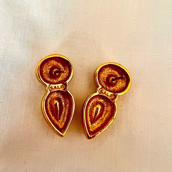 Vintage Swarovski Crystal SAL Gold Plated Earrings Black & Clear Crystals EUC - Picture 6 of 11